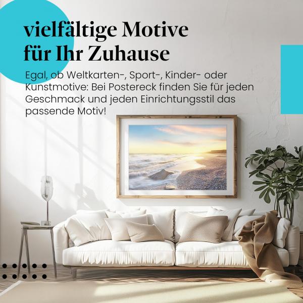 Leinwandbild "Sonnenuntergang am Meer": Goldenes Licht, Wellen & Felsen - atemberaubend.