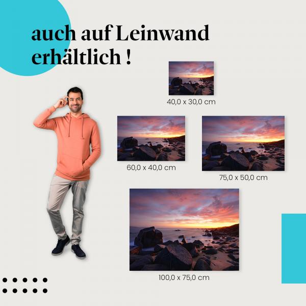 Strand: Leinwandbild. Felsen, Sonnenuntergang.