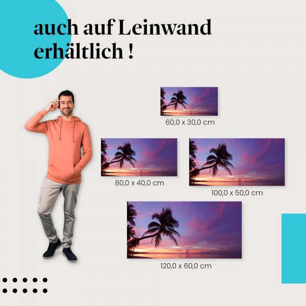 Palmen: Leinwandbild. Silhouette, Strand, Sonnenuntergang.
