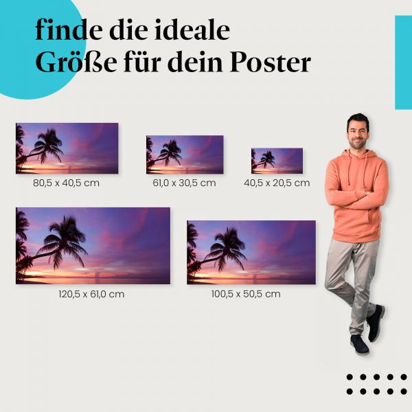 Palmen, Poster: Silhouette, Strand, Sonnenuntergang.
