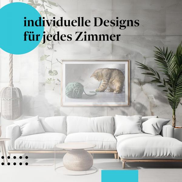 Schlafzimmer Deko: "Kätzchen" Poster im modernen Schlafzimmer. Wanddeko für Katzenliebhaber.