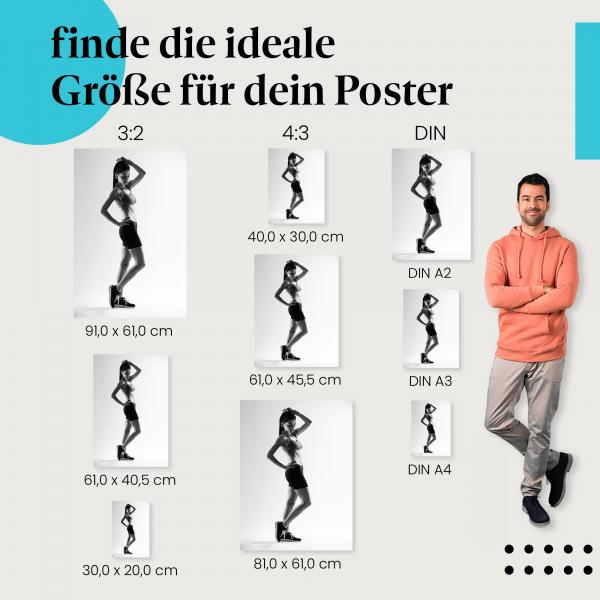 Fitness, Poster: Frau, schwarz-weiß, selbstbewusst.