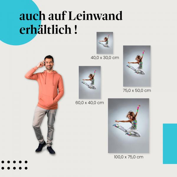 "Tänzerin springt vor Freude" Leinwandbild. Finde die ideale Größe für dein Zuhause & setze Akzente mit Kunst!