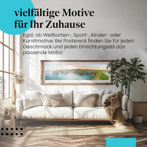Leinwandbild "Irische Küste": Felsentor, grüne Wiesen - malerischer Sonnenaufgang.