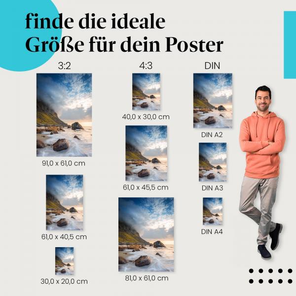 Küste Norwegens Poster: Dramatische Stimmung bei Sonnenuntergang!