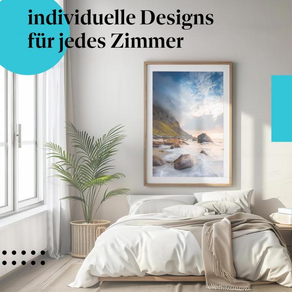 Schlafzimmer Deko: Norwegische Küste mit "Sonnenuntergang" Poster