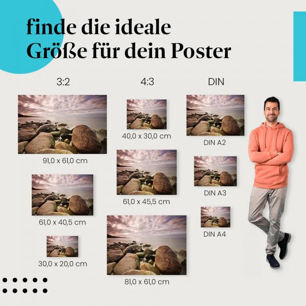 "Steinküste bei bewölktem Himmel": Poster - Langzeitbelichtung & Natur