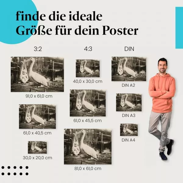 Vintage-Foto: Storch mit Baby | Postereck 0093 Vintage-Foto: Storch mit Baby | Postereck 0093