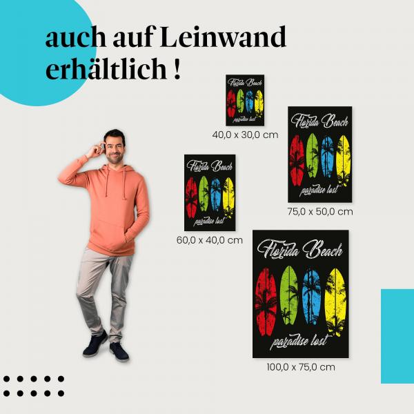Surfbretter mit Palmen und "Florida Beach - Paradise Lost" als Leinwandbild - cooles Design für Surfer.