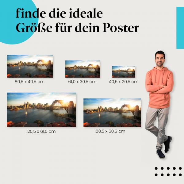 Sydney, Poster: Sonnenuntergang, Harbour Bridge, Segelboote.