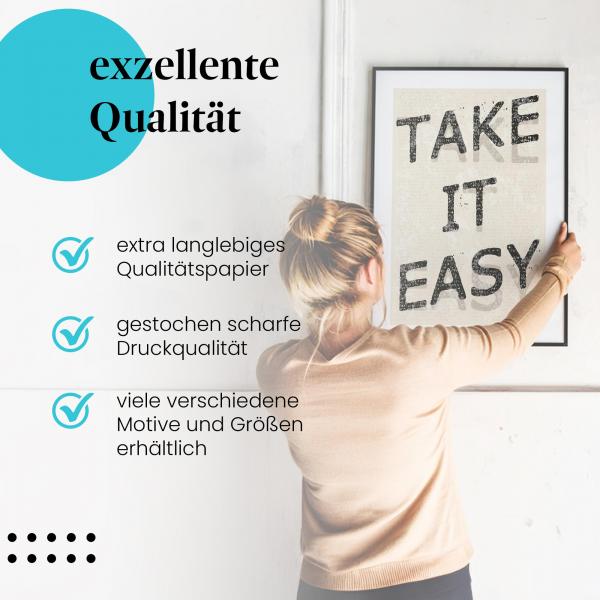 Gerahmtes Bild "Take it easy" - Typografie, Botschaft der Entspannung.