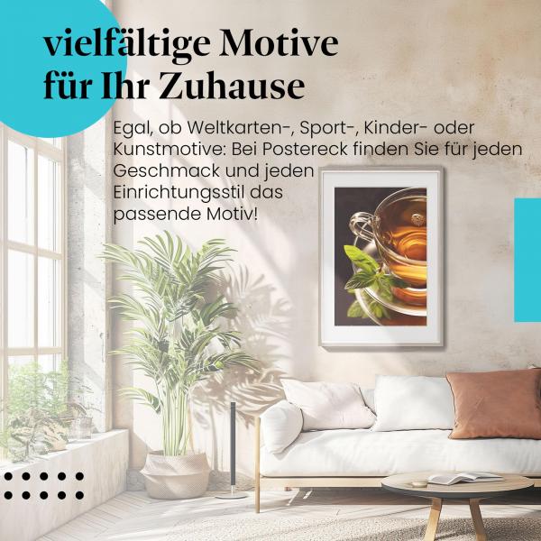 Stylisches Leinwandbild: Erfrischender Teegenuss mit Minze. Wanddeko für Teeliebhaber.