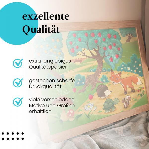 Gerahmtes Wandbild "Herbstlicher Spaziergang im Apfelgarten" in verschiedenen Größen.