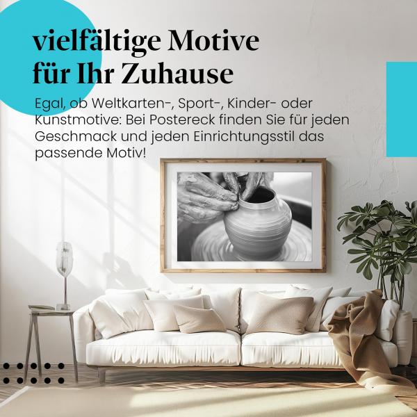 Leinwandbild "Töpfer": Schwarz-Weiß, Hände, Ton - Handwerkskunst & Konzentration.