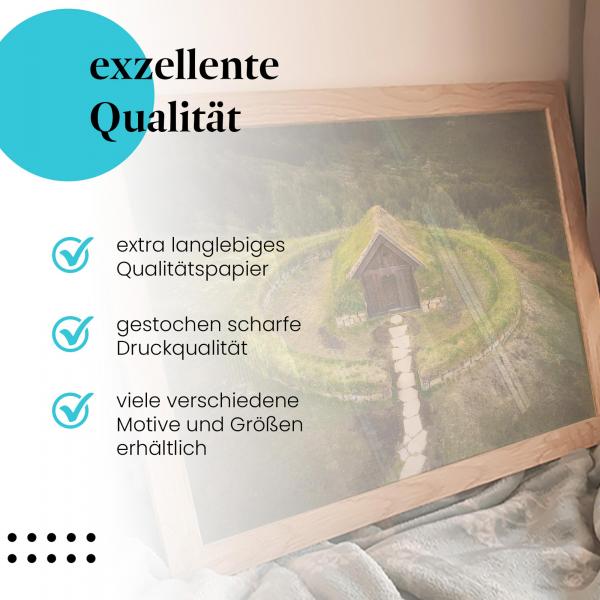 Gerahmtes Bild "Torfhaus" - Island, Haus, Landschaft, traditionell.