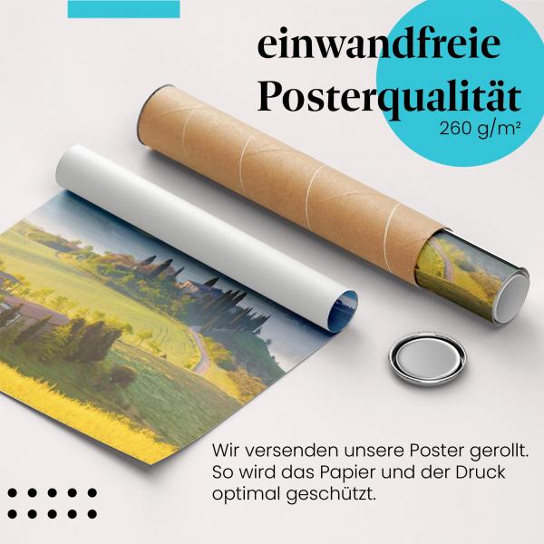 Gerolltes Poster "Toskana". Italienische Landschaft, sicher verpackt.