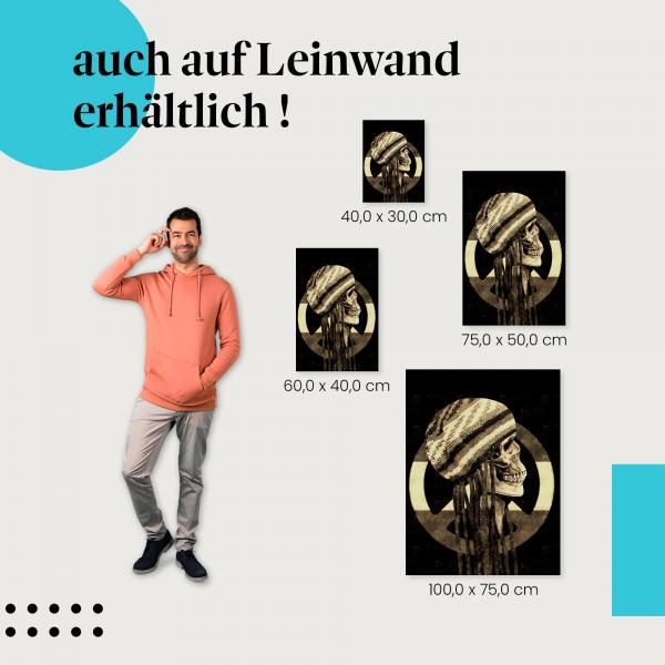 Leinwandbild "Totenkopf mit Dreadlocks" vor Peace-Zeichen - wähle deine Lieblingsgrösse aus verschiedenen Formaten!
