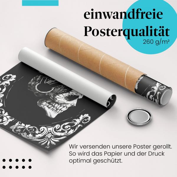 "Totenkopf": Gerolltes Poster - Iro, Kopfhörer, rockig.
