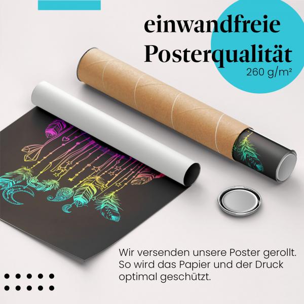 Gerolltes Poster "Traumfänger". Buntes Design mit Mandala, sicher verpackt.