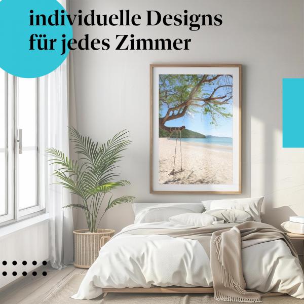 Strandposter: "Entspannung pur" - Schaukel am Traumstrand & türkisblaues Meer