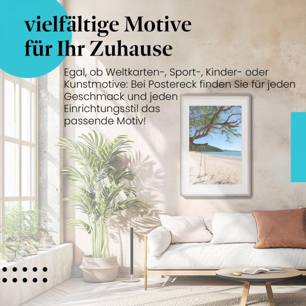 Dieses Leinwandbild mit dem Traumstrand ist ein Hingucker und versprüht Urlaubsfeeling.