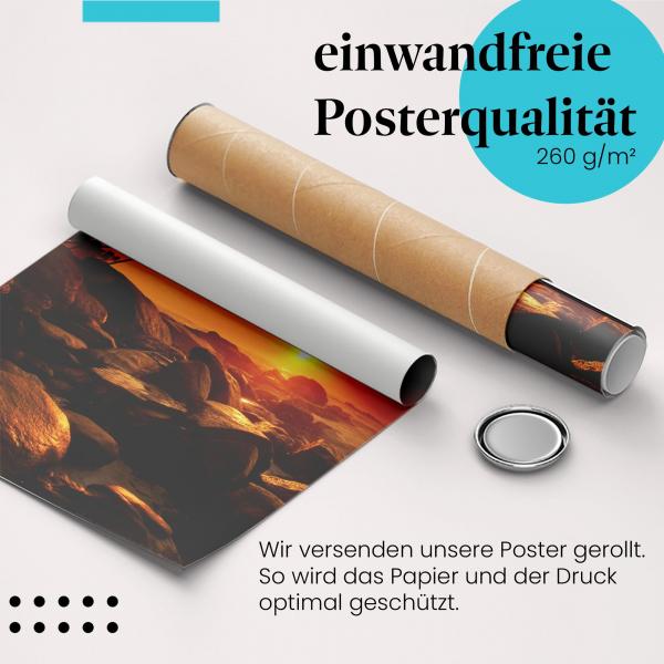 Gerolltes Poster "Tropischer Sonnenuntergang", Palmenstrand.