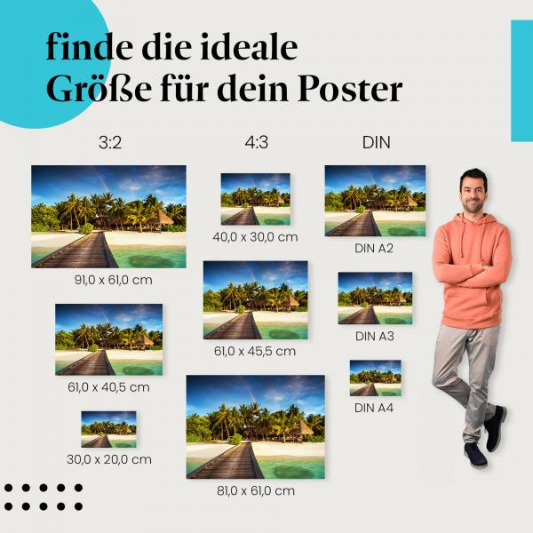Paradiesische Kulisse: Poster "Tropisches Paradies" - Strand, Palmen & Regenbogen