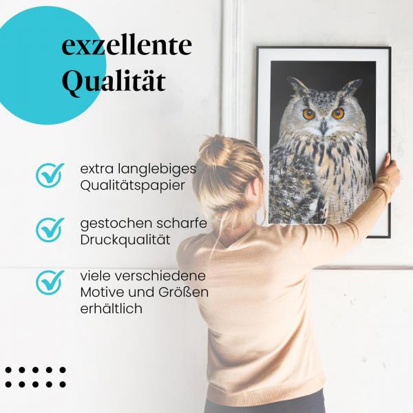 Gerahmtes Bild "Uhu". Vogelportrait, durchdringender Blick.