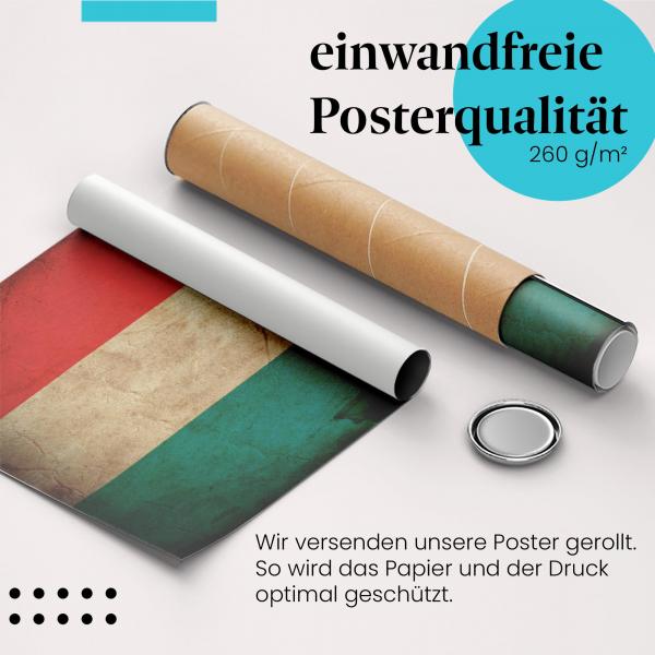 "Ungarn Flagge": Gerolltes Poster - Vintage, Grunge.