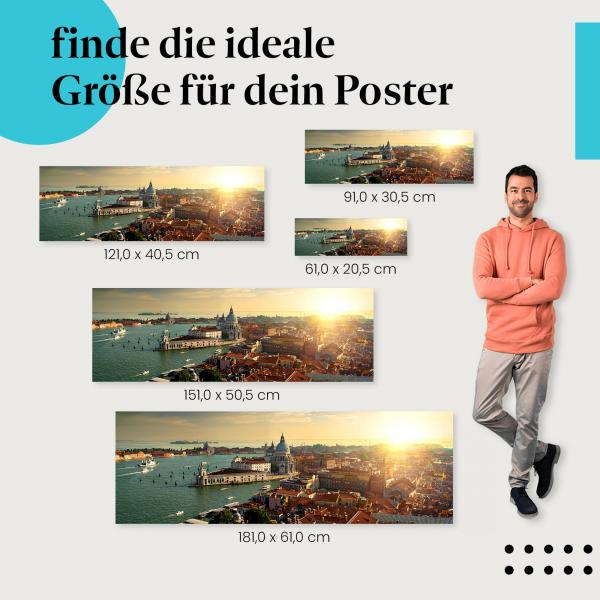 Finde die ideale Postergröße: Venedig bei Sonnenuntergang: Kanäle, Brücken, Romantik.