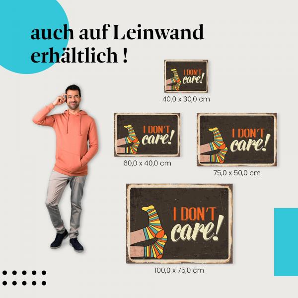 "Ist mir egal - Bunte Socken" Leinwand: Vintage Metallschild! Wähle deine Größe.