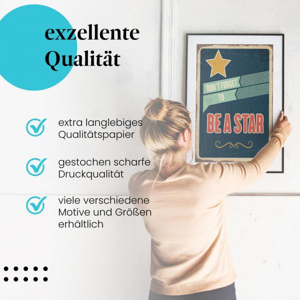 "Sei ein Star!": Gerahmtes Wandbild - Vintage-Schild.