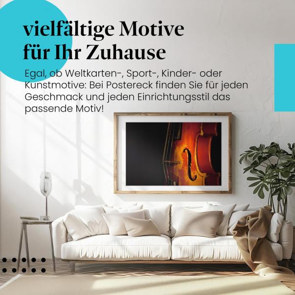 Stylisches Leinwandbild: Die Seele der Musik - Detail einer alten Violine. Wanddeko für Musikliebhaber.