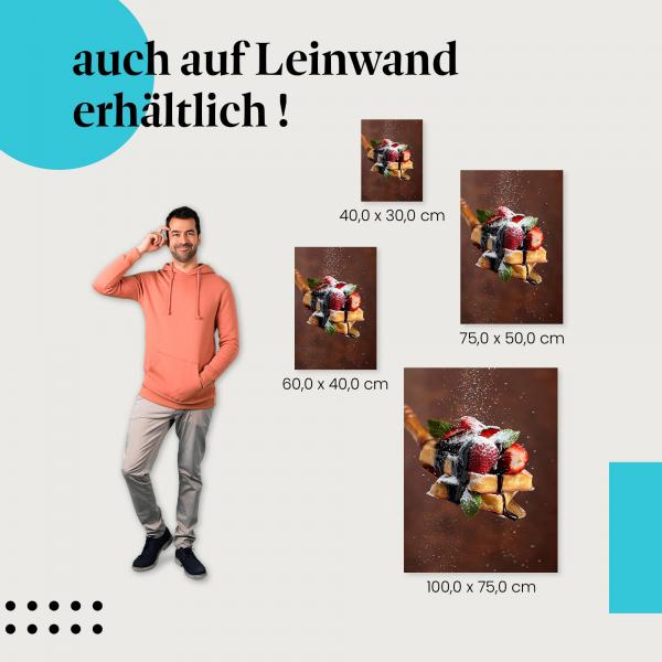 Waffeln: Leinwandbild. Schokolade, Erdbeeren, Genuss.