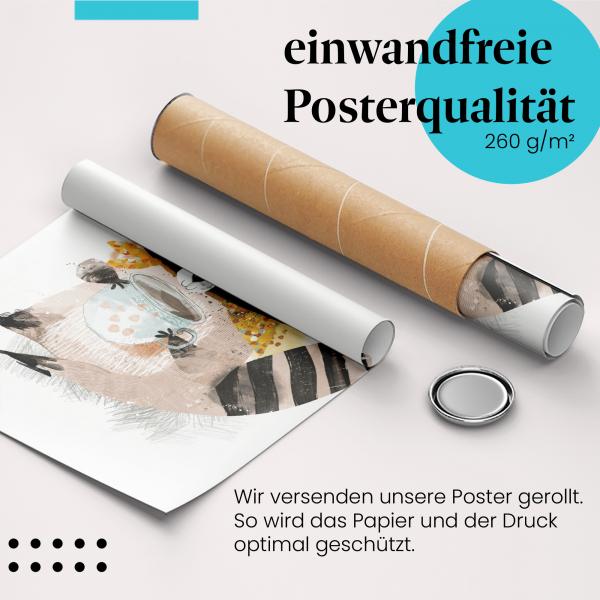 Gerolltes Poster "Waschbär". Entspannung & Gemütlichkeit, sicher verpackt.
