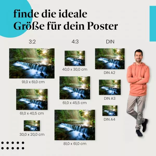 Sonnenstrahlen: Wasserfall im Wald | Postereck 1236 Sonnenstrahlen: Wasserfall im Wald | Postereck 1236