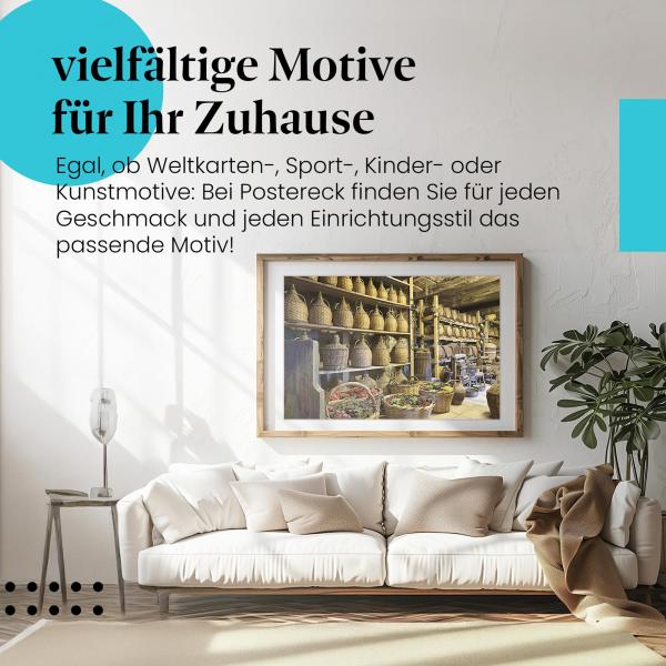 Stylisches Leinwandbild: Traditioneller Weinkeller - Geschichte im Glas. Wanddeko für Weinliebhaber.
