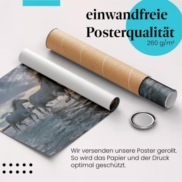 Weiße Pferde am Strand | Postereck 3210 Weiße Pferde am Strand | Postereck 3210