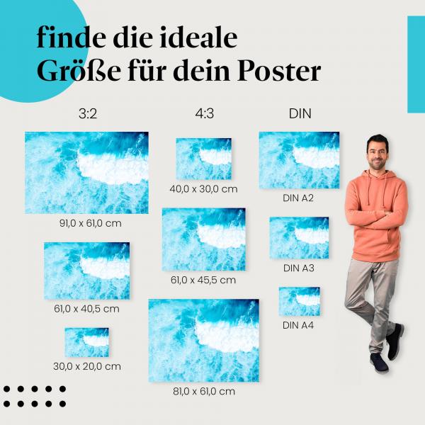 Welle, Poster: Azurblau, Gischt, Meer.
