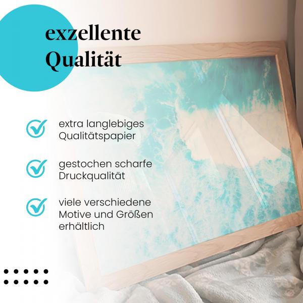 Gerahmtes Bild "Welle". Azurblau, Gischt, dynamisch.