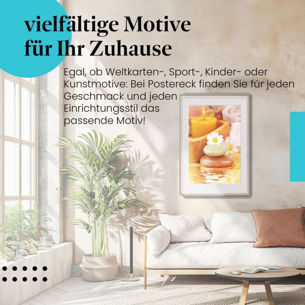 Leinwandbild "Wellness": Massagesteine, Kerze - Entspannung pur für Ihr Zuhause.