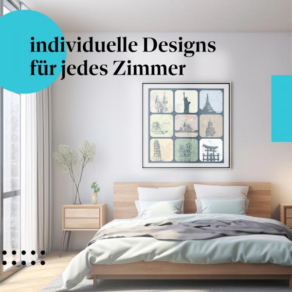 Fernweh: Kunstdruck "Sehenswürdigkeiten" - Erinnerungen an Reisen.