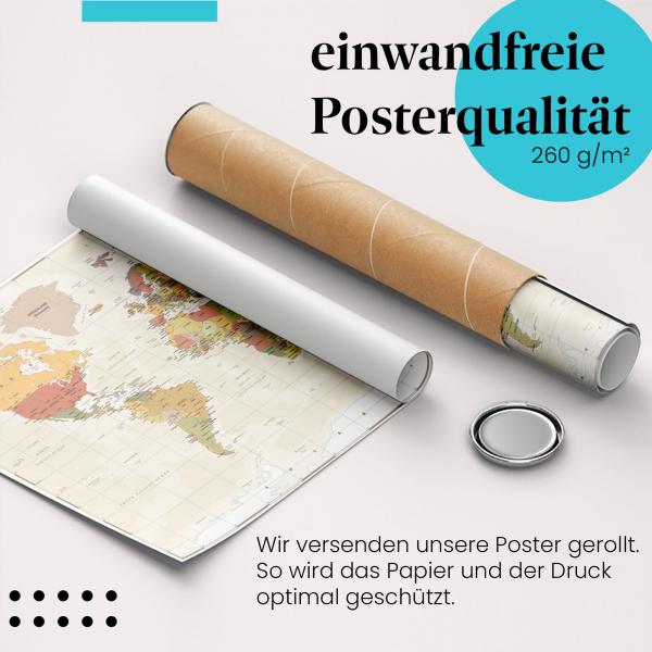 Gerolltes Poster "Weltkarte" - Welt & Geografie, sicher verpackt.