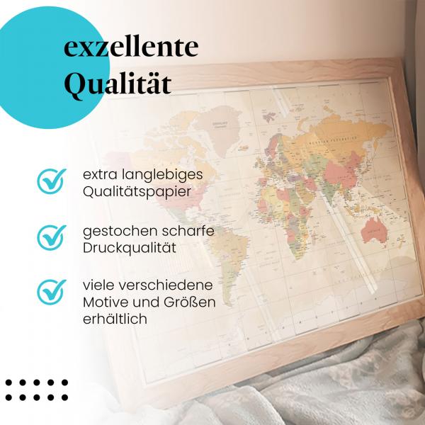 Leinwandbild "Weltkarte": Länder, Ozeane - klassisch & dekorativ.