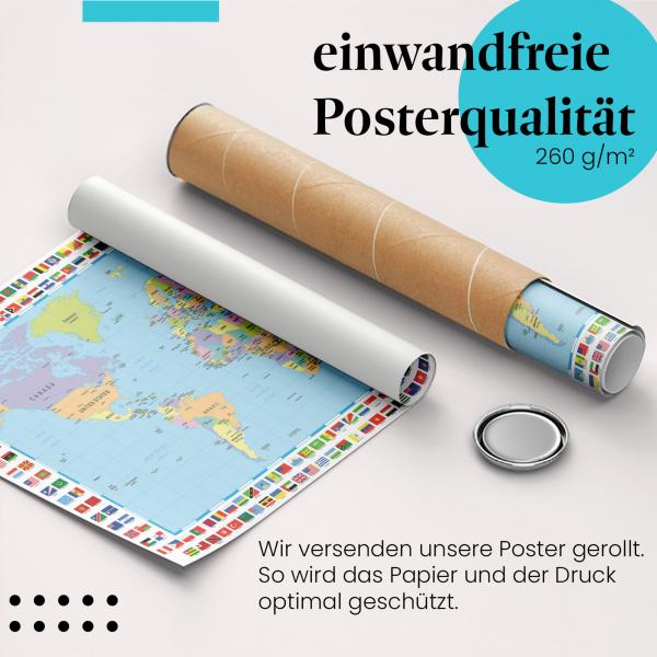 "Weltkarte mit Flaggen": Gerolltes Poster - lehrreich.