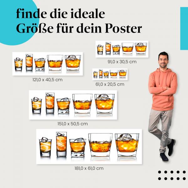 Whisky, Poster: Gläser, Eis, Vielfalt.