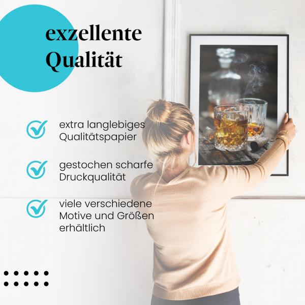 Gerahmtes Bild "Whiskey & Zigarre". Genuss & Entspannung, rustikaler Stil.