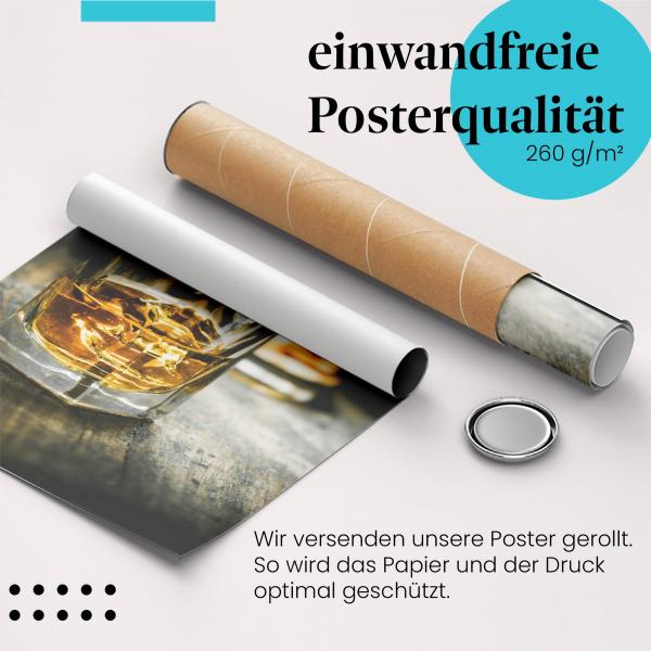 "Whisky": Gerolltes Poster - Zwei Gläser, Eis.