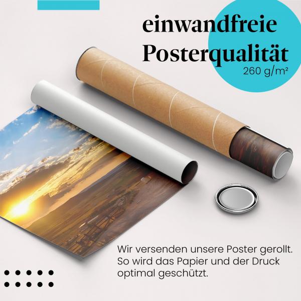 Gerolltes Poster "Windmühlen", Spanien, Sonnenuntergang.