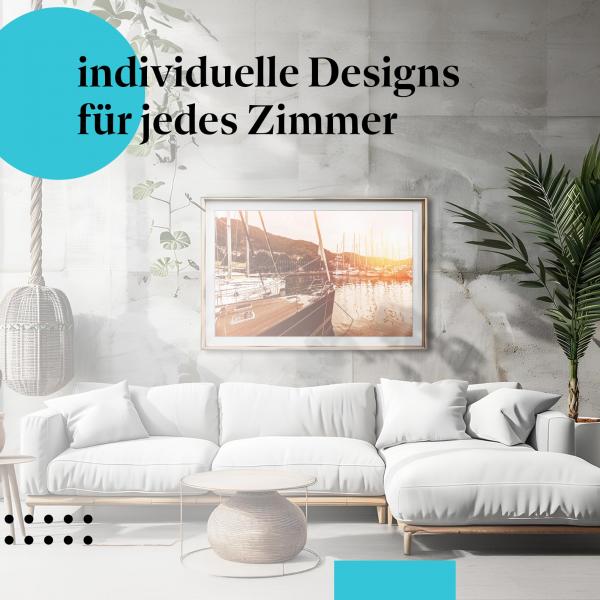 Yachten Poster: "Luxus & Entspannung" - Yachten im Hafen & Sonnenuntergang